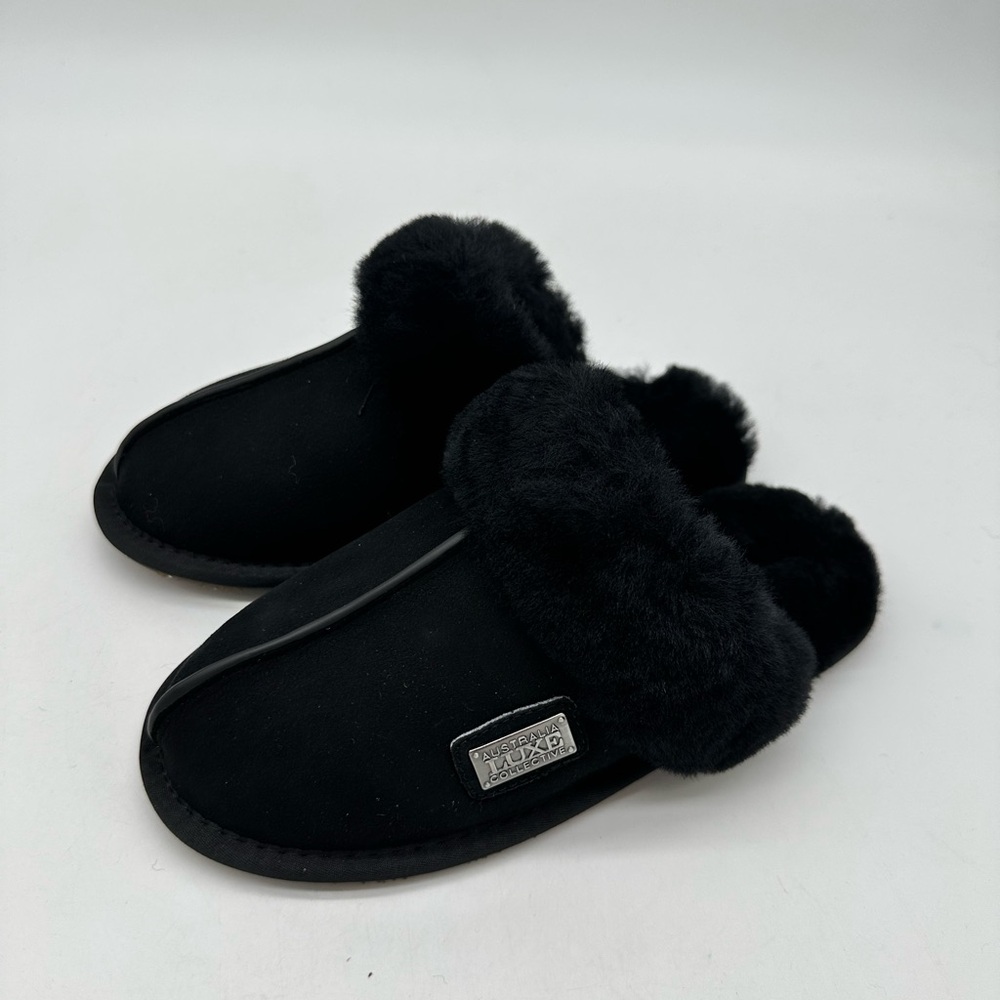 Australia Luxe Collective Black Suede & Shearling Slippers - NWT - XS size 5 - Picture 2 of 12